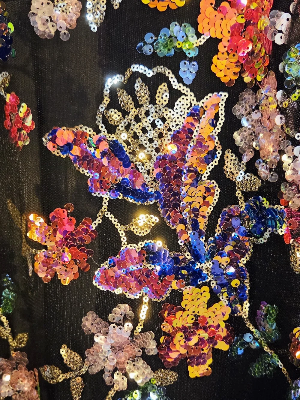 Embroidered Floral Sequin Kimono Robe - Black Multicolor